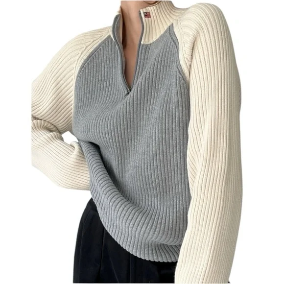 Vintage Ralph Lauren 100% Cotton Quarter Zip Pull Over Rib Knit Sweater Size L - Picture 6 of 13